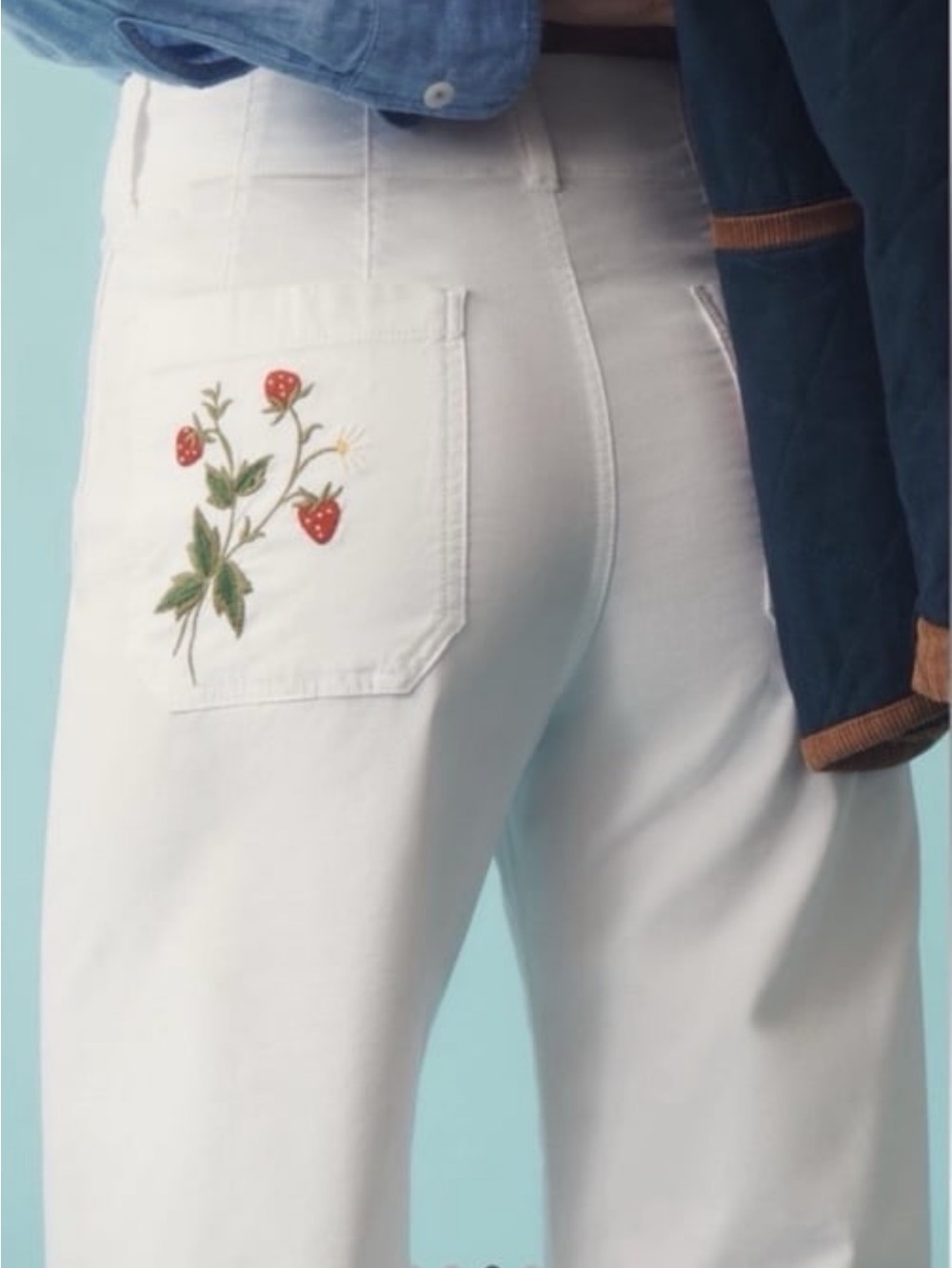 Maeve Colette embroidered strawberry white pants